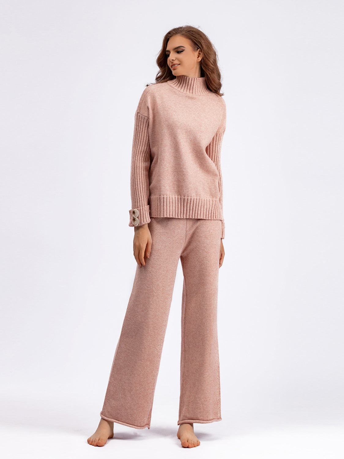 Basic Bae High- Low Turtleneck Long Sleeve Top and Pants Sweater Set - Sydney So Sweet