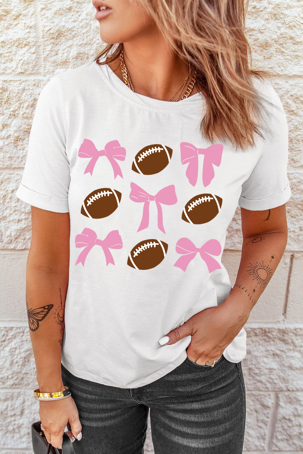 Football &amp; Bow Round Neck Short Sleeve T-Shirt - Sydney So Sweet