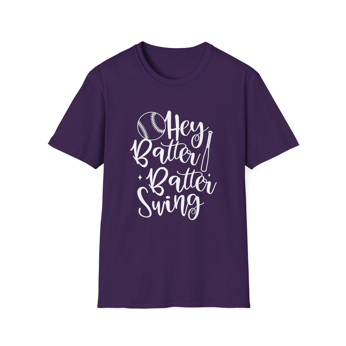 Hey Batter Batter Swing Baseball Graphic T-Shirt Cute Sports Mom Tee (12 Team Colors)