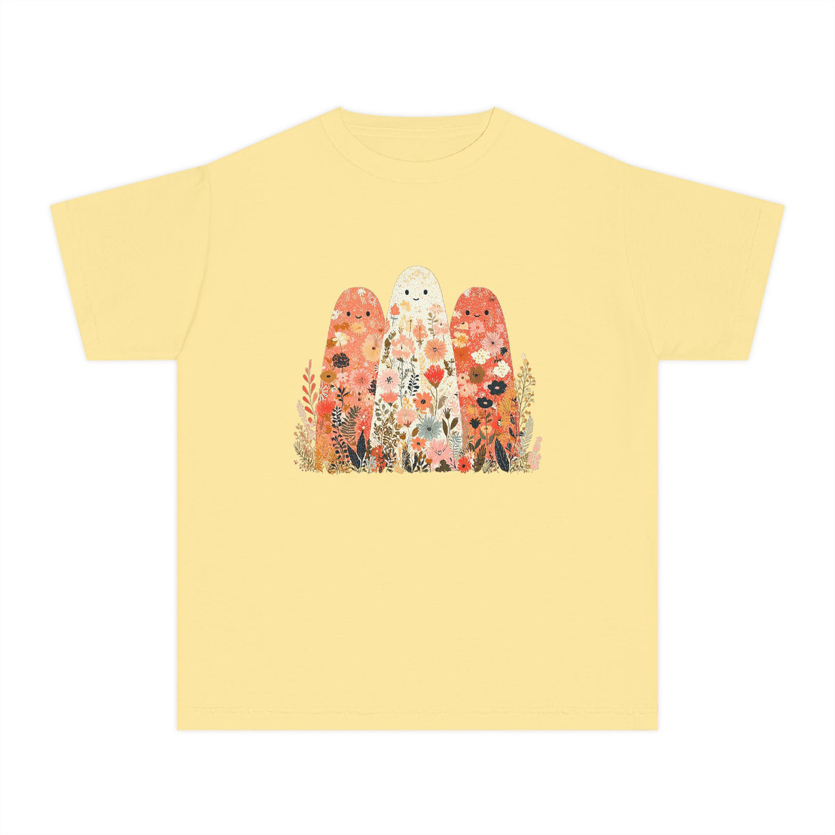 Floral Ghosts T-Shirt Cute Autumn Floral Ghosts Kids Graphic Tee