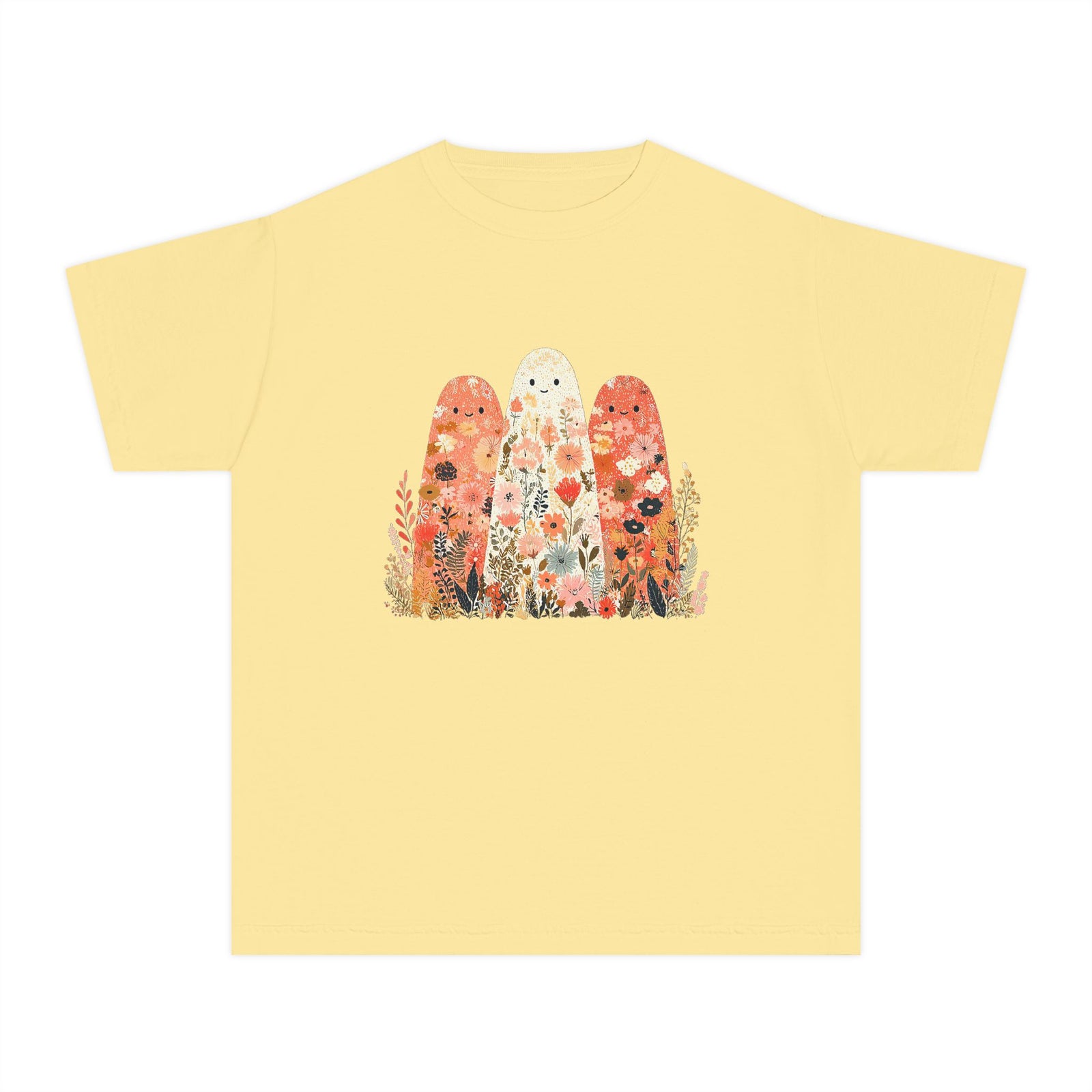 Floral Ghosts T-Shirt Cute Autumn Floral Ghosts Kids Graphic Tee