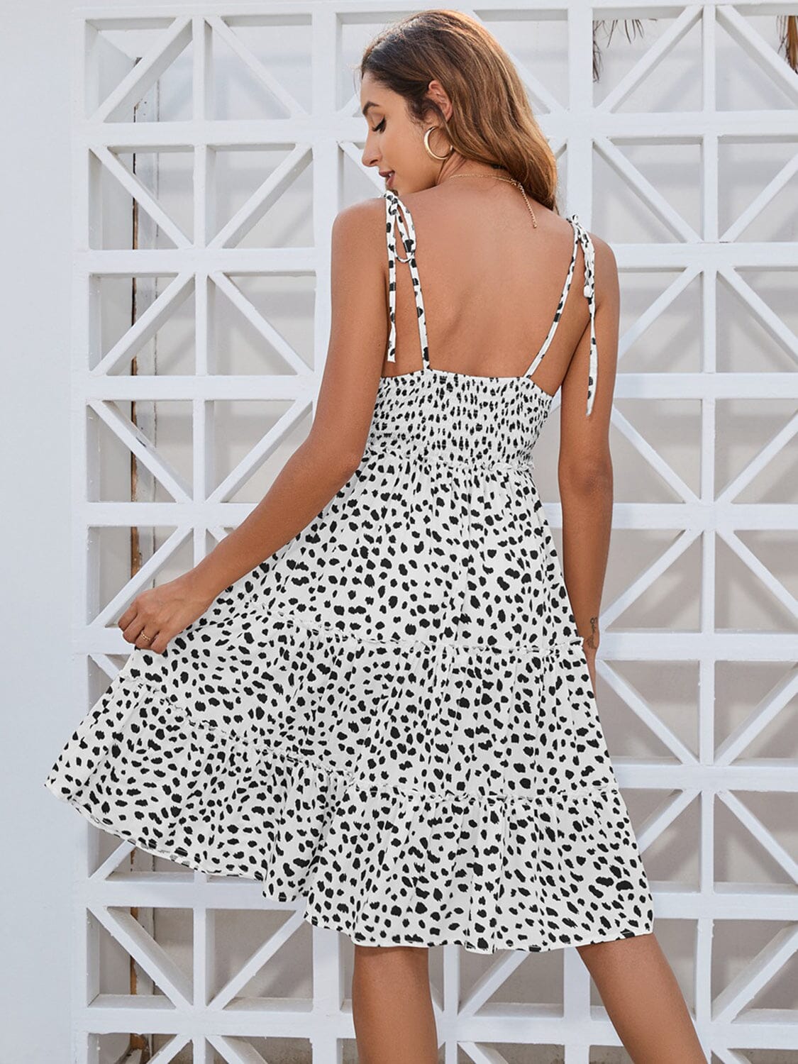 Printed Square Neck Tie Shoulder Dress - Sydney So Sweet