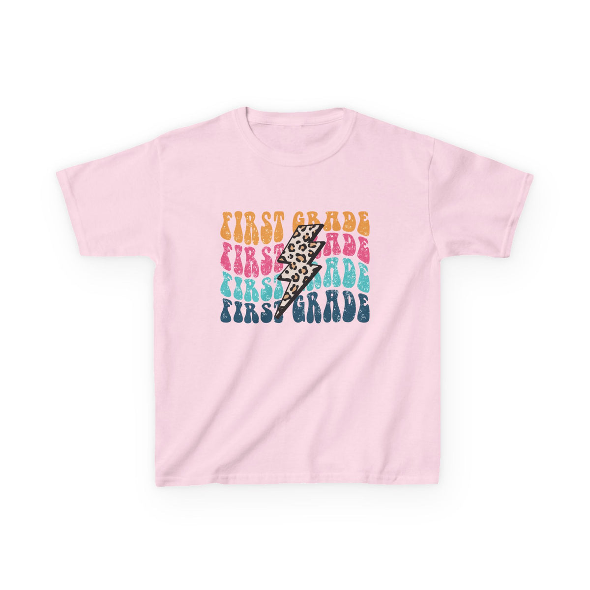 First Grade Leopard Lightning Graphic Tee Back-to-School 1st Grade Kids T-Shirt