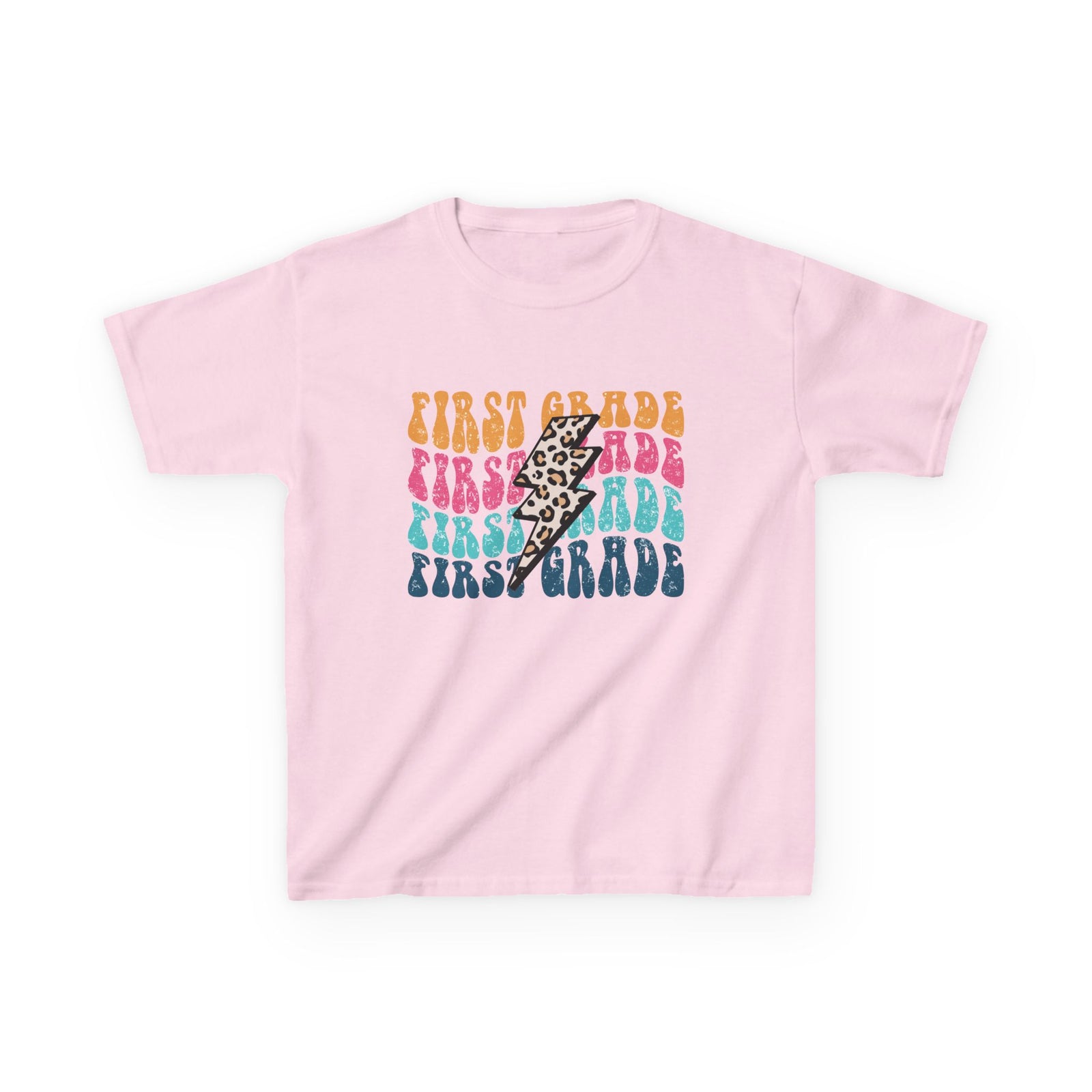 First Grade Leopard Lightning Graphic Tee Back-to-School 1st Grade Kids T-Shirt