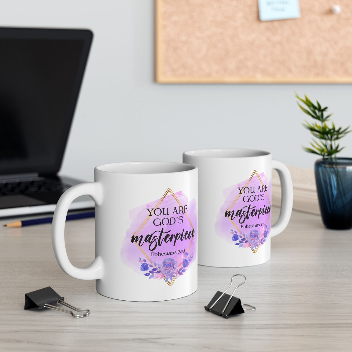 Ceramic Mug – Watercolor Floral You Are My God's Masterpiece Ephesians 2:10 Inspirational Coffee Cup (11oz, 15oz) - Sydney So Sweet