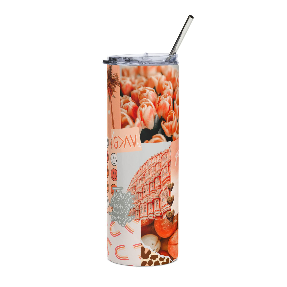 Jesus Loves You Peach Collage Travel Cup 20oz Stainless Tumbler Water Bottle