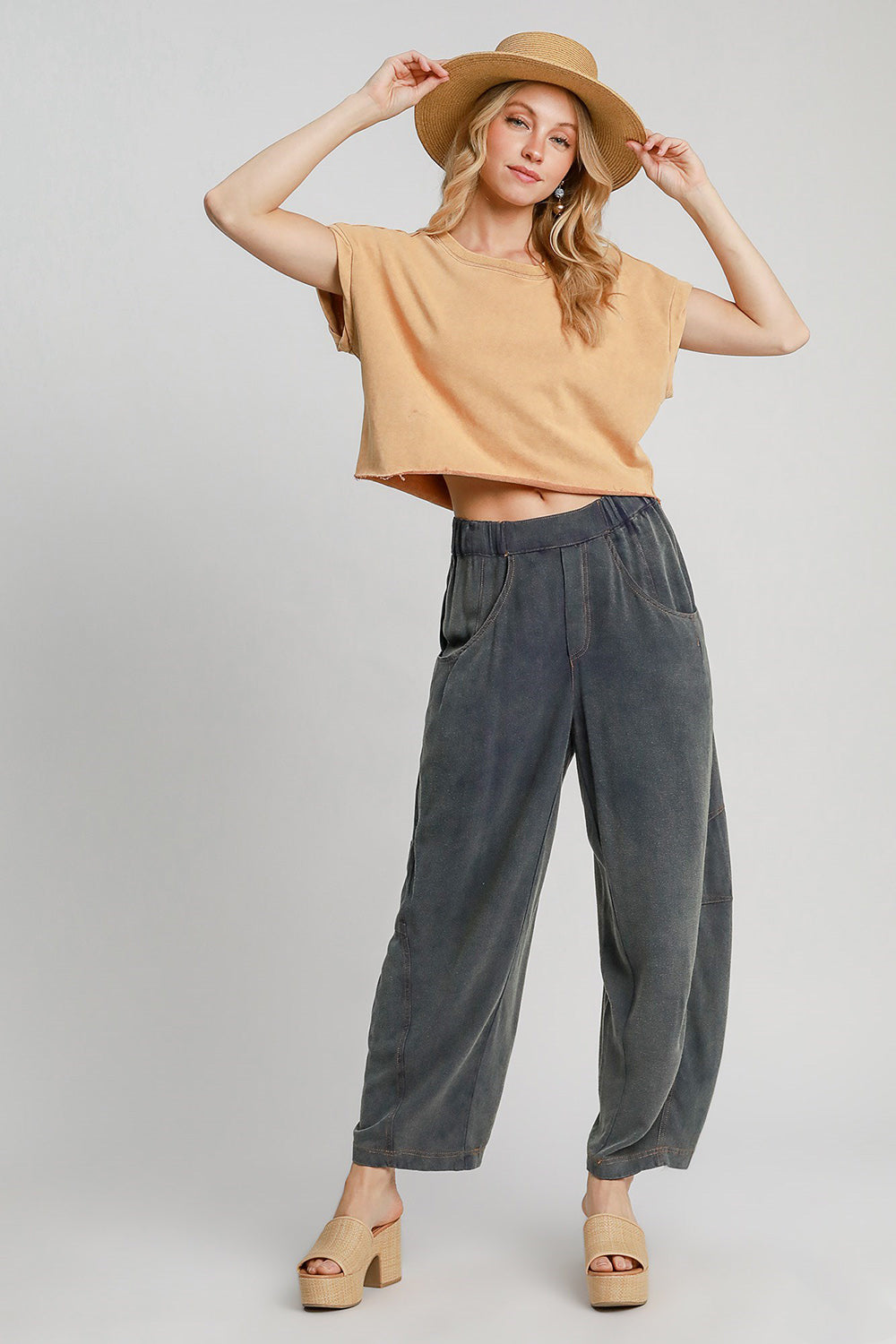 Umgee Elastic Waist Baggy Fit Pants with Pockets - Sydney So Sweet