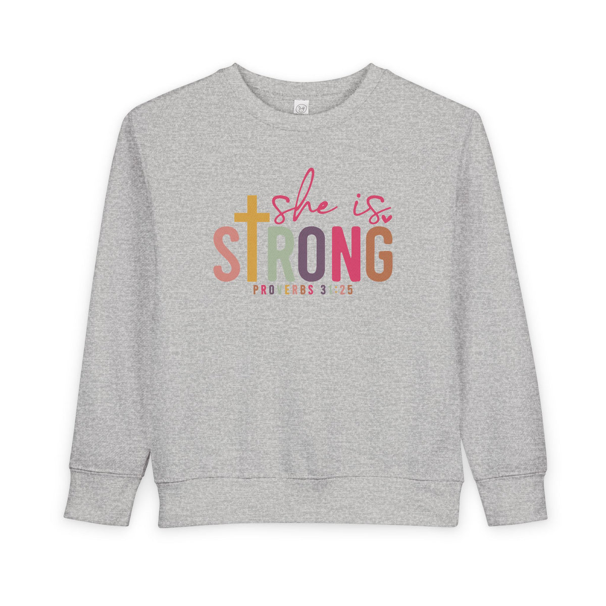 She Is Strong Toddler Sweatshirt – Christian Scripture Proverbs 31:25 Kids Pullover