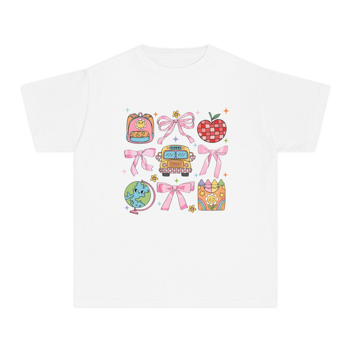 Coquette Back to School Bow Graphic Tee Kids Preppy Cute T-Shirt