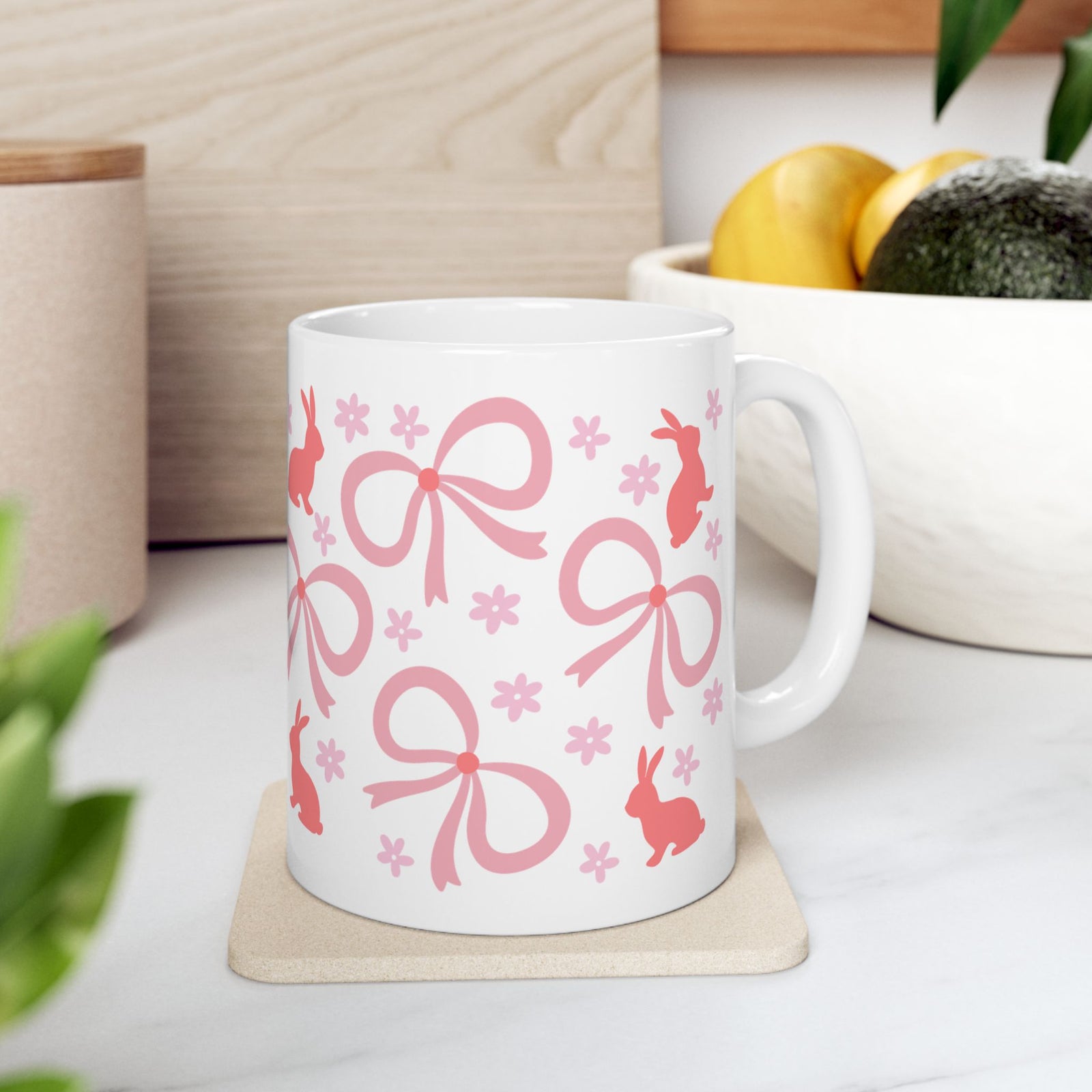 Pink Bunny Bows Cute Ceramic Mug Coffee Cup (11oz & 15oz)