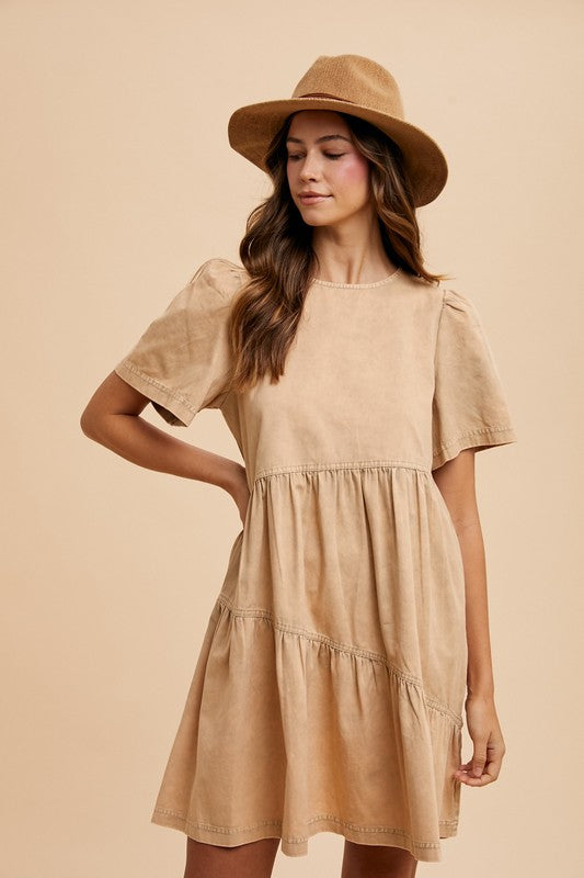 Annie Wear Mineral Washed Round Neck Short Sleeve Denim Dress - Sydney So Sweet