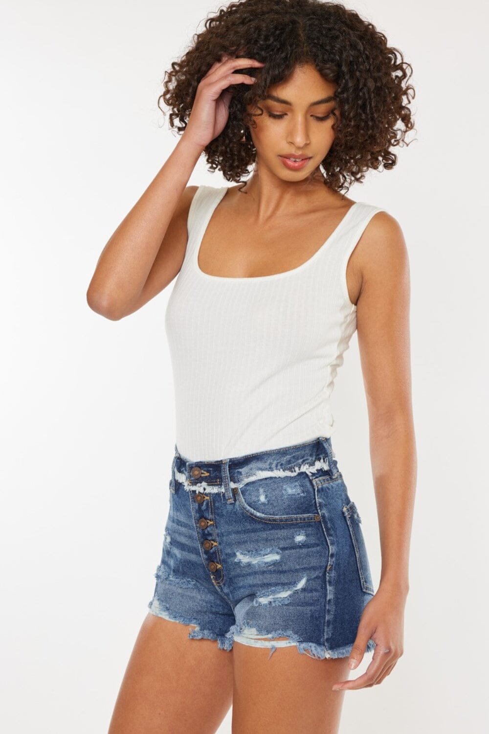 Kancan Distressed Button Fly Denim Shorts - Sydney So Sweet