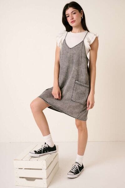 Mittoshop Washed Patch Pocket Mini Cami Denim Dress - Sydney So Sweet