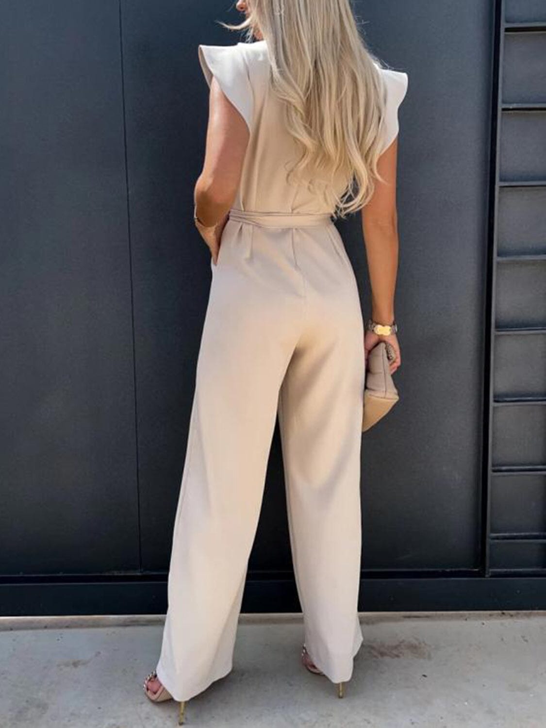 Ruffled Round Neck Cap Sleeve Jumpsuit - Sydney So Sweet