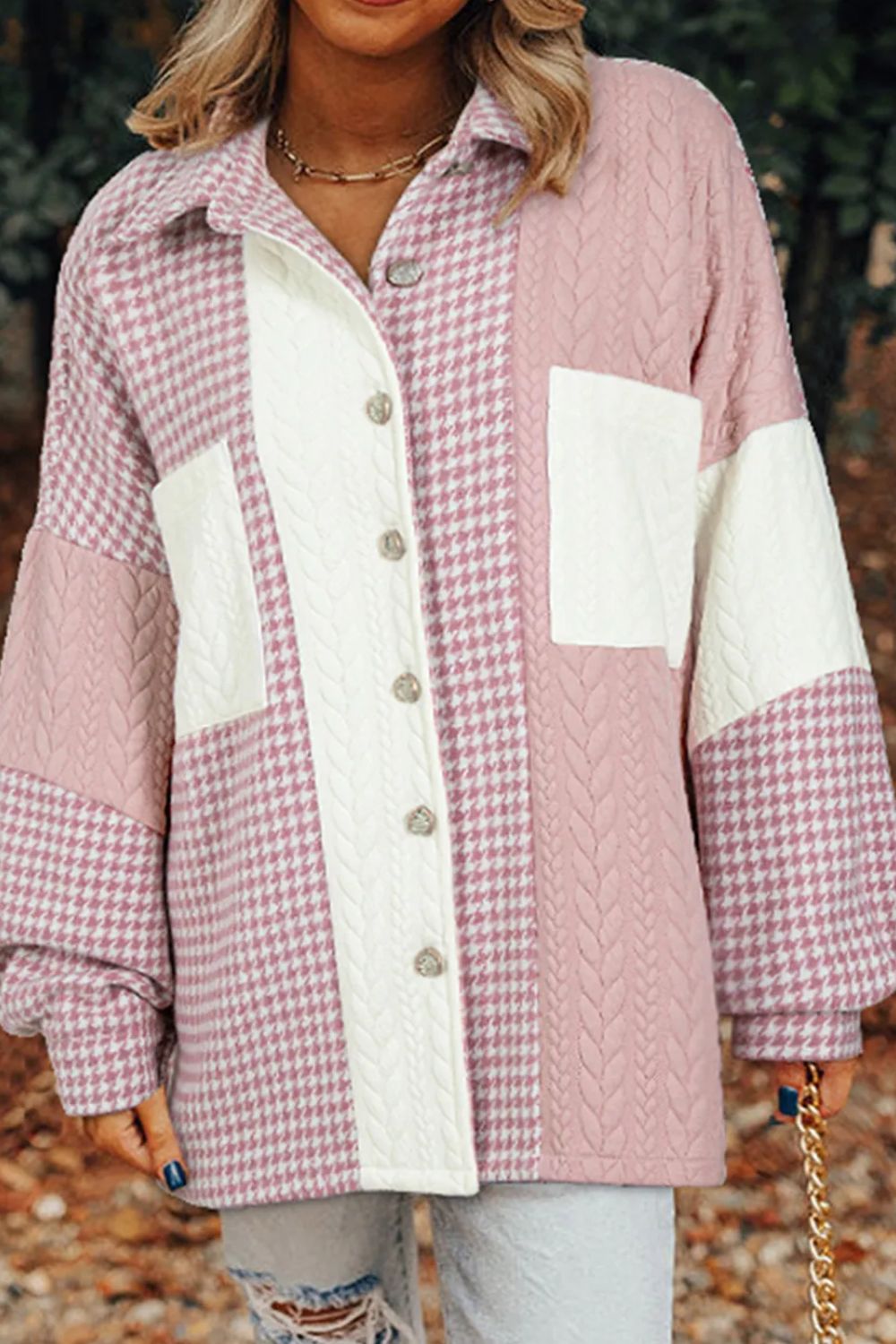 Pocketed Color Block Collared Neck Long Sleeve Jacket - Sydney So Sweet