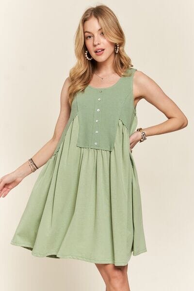 ADORA Decorative Button Sleeveless Babydoll Dress - Sydney So Sweet