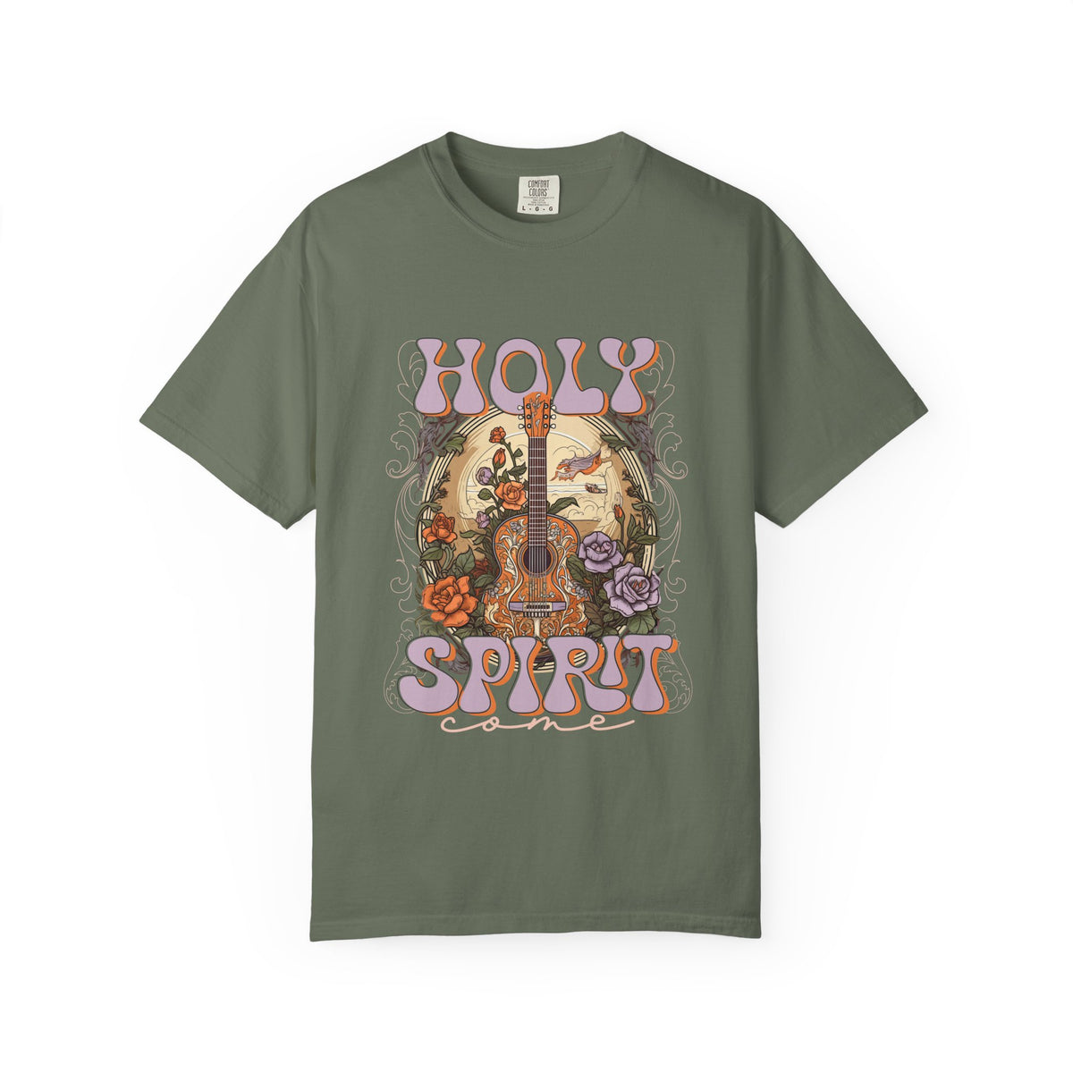 Holy Spirit Come Guitar T-Shirt Vintage Floral Christian Worship Tee