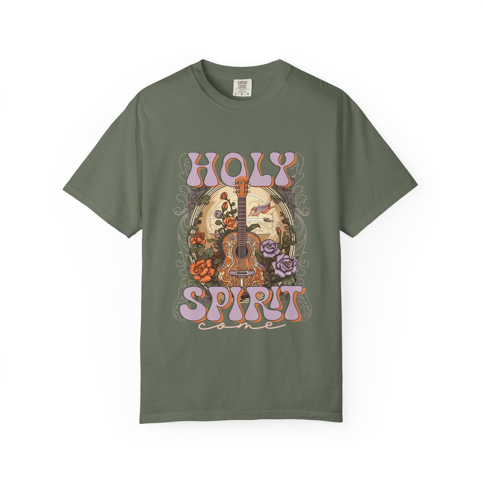 Holy Spirit Come Guitar T-Shirt Vintage Floral Christian Worship Tee