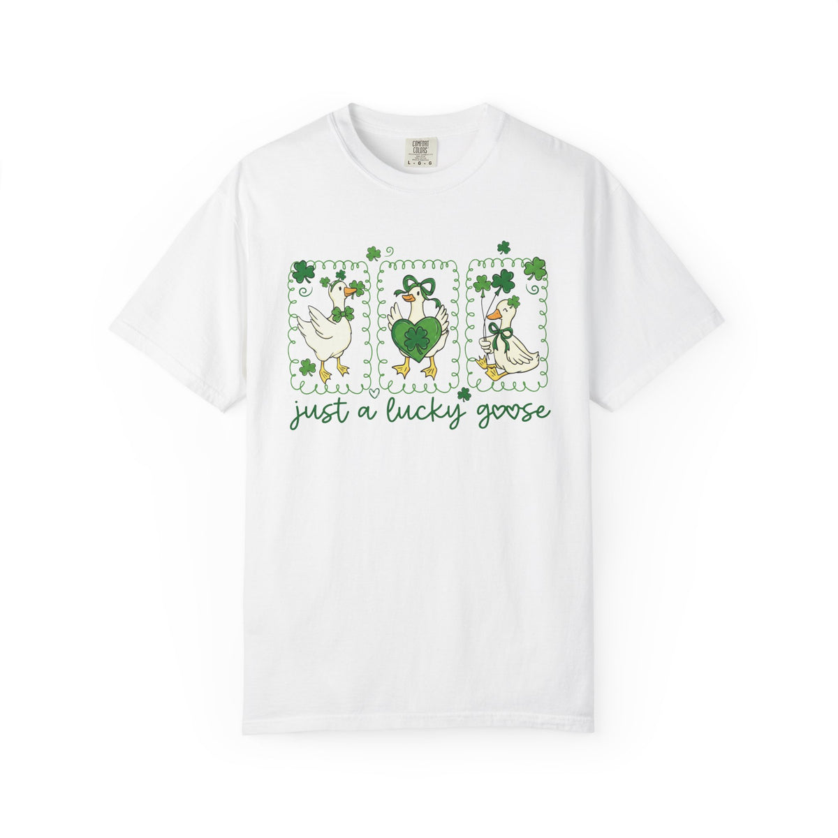 Just a Lucky Goose Stamp St. Patrick's Day Graphic T-Shirt Unisex Short Sleeve Tee