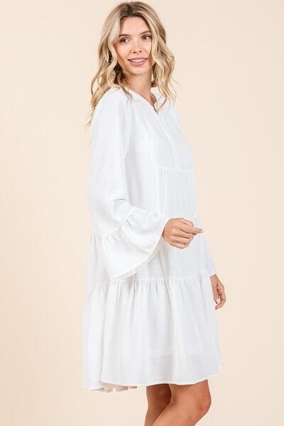 Mittoshop Tiered Notched Flare Sleeve Dress - Sydney So Sweet