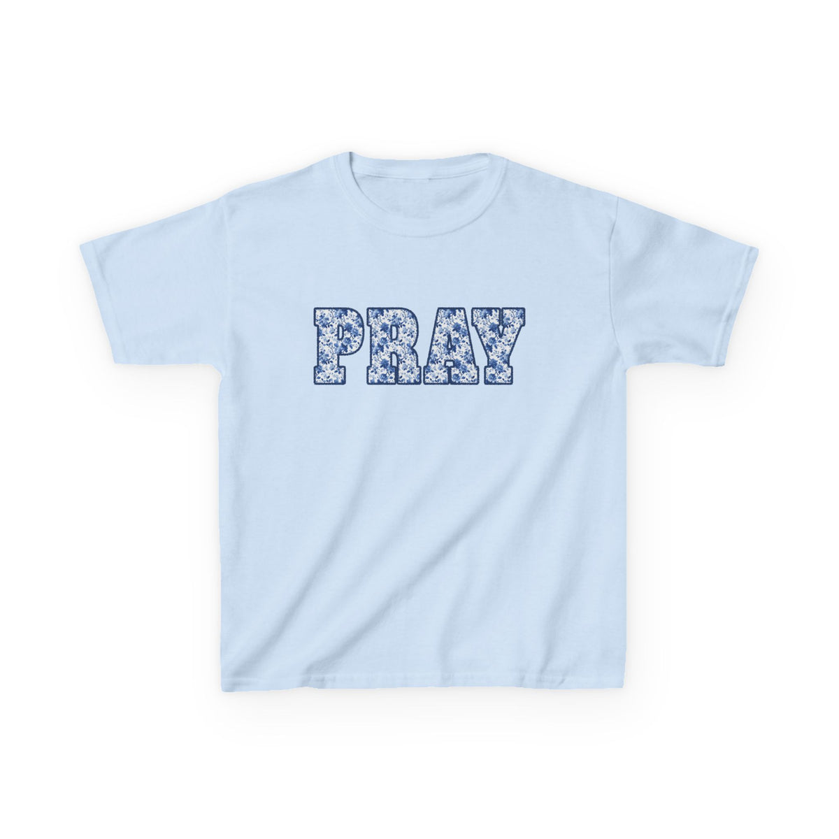 Pray Blue Floral Kids T-Shirt Youth Christian Faith Graphic Tee