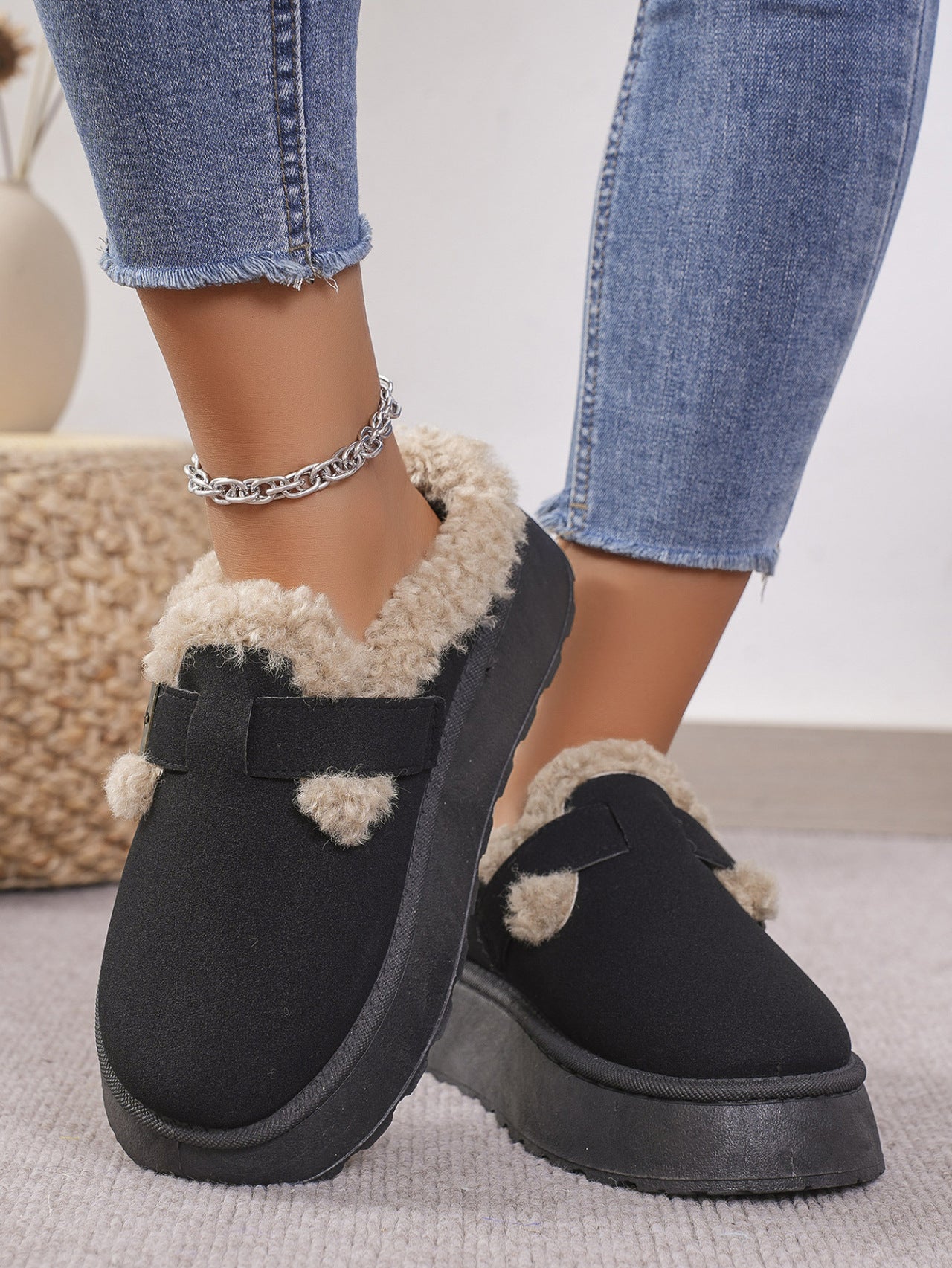 Thermal Fuzzy Buckle Platform Slippers - Sydney So Sweet