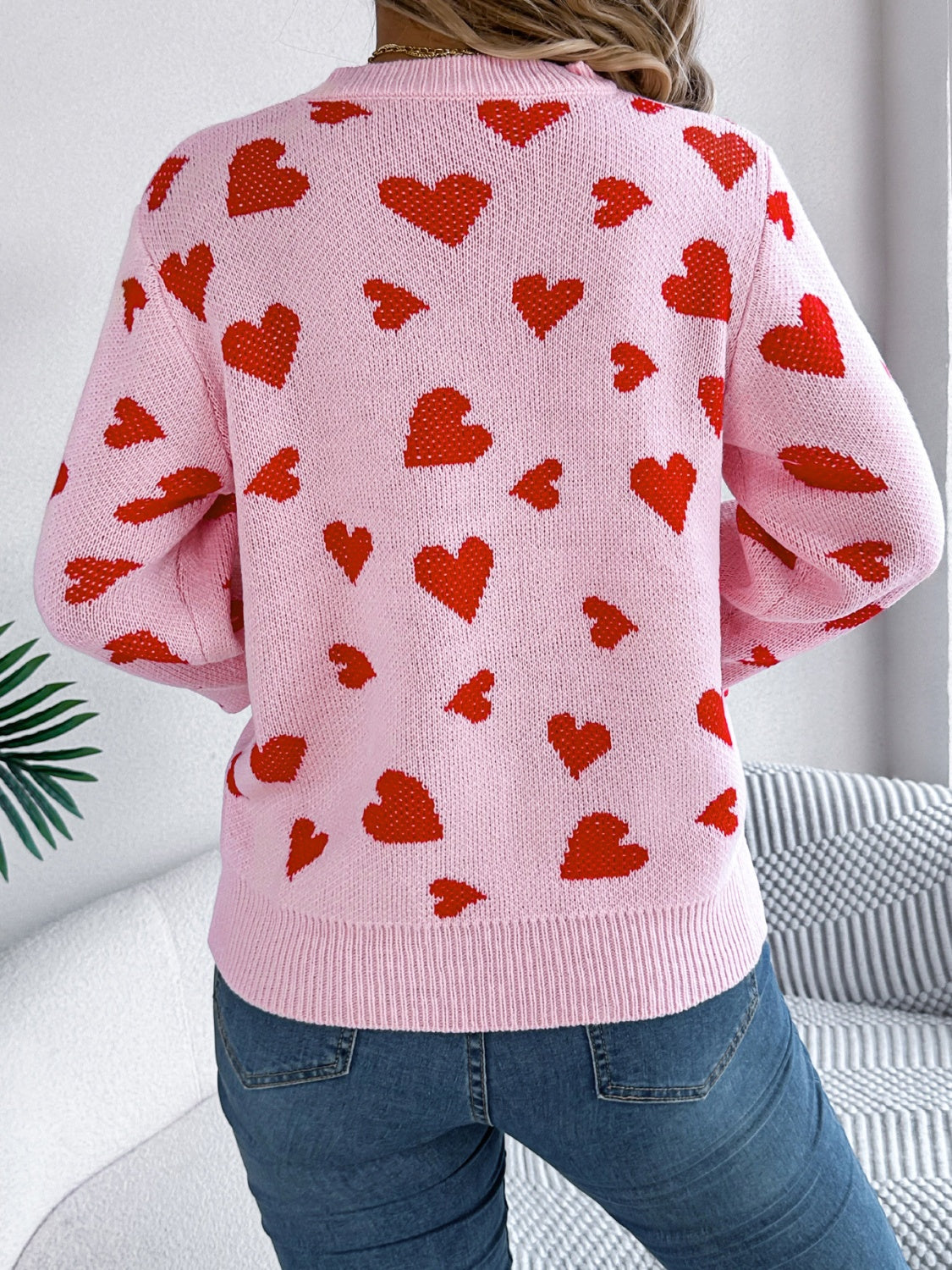 Heart Round Neck Long Sleeve Sweater - Sydney So Sweet