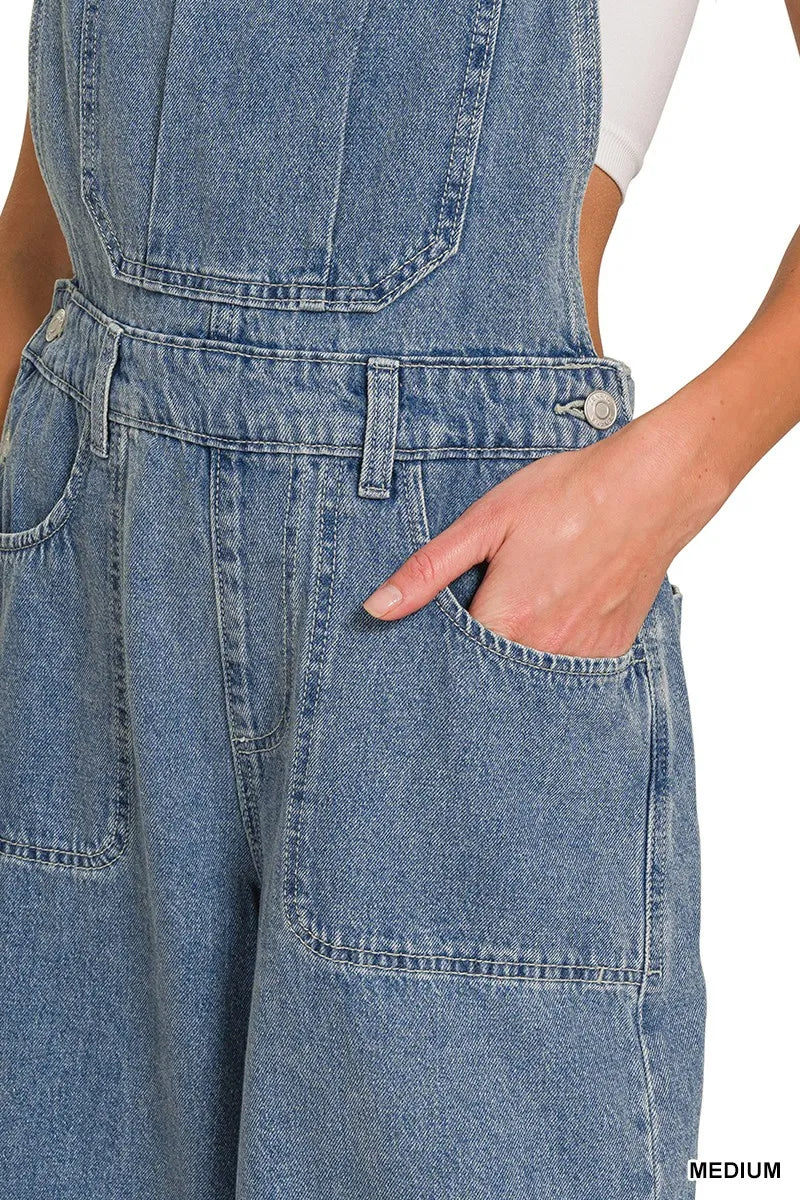 Zenana Denim Medium Washed Wide Leg Overalls - Sydney So Sweet