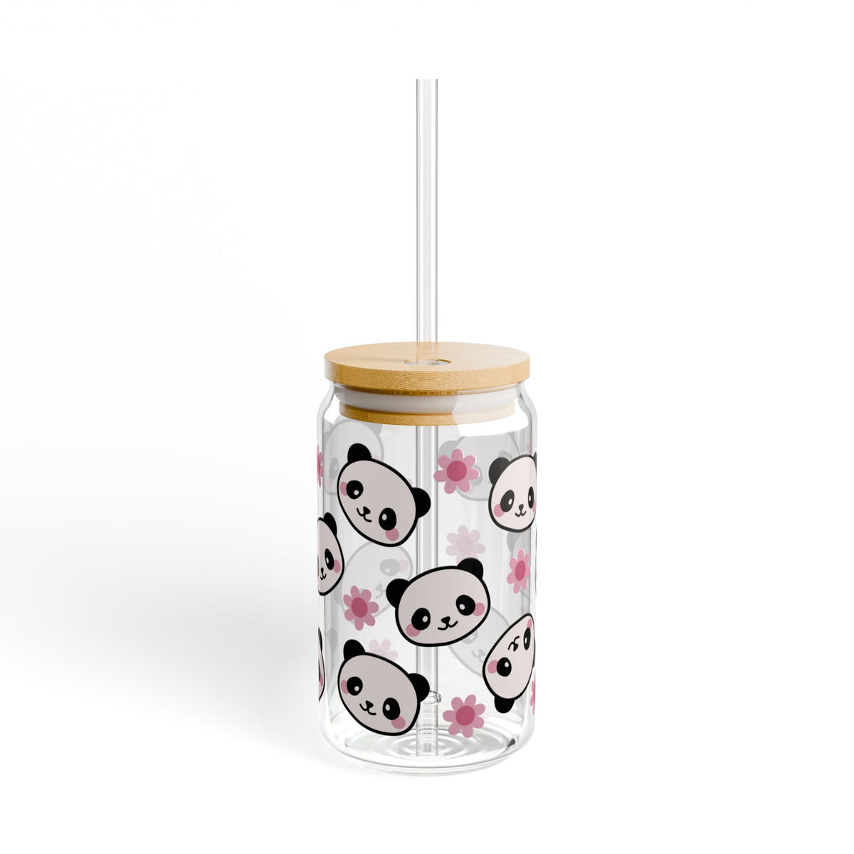 Panda Blossom Tumbler Sipper Glass 16oz — Reusable Drink Jar with Lid & Straw - Sydney So Sweet
