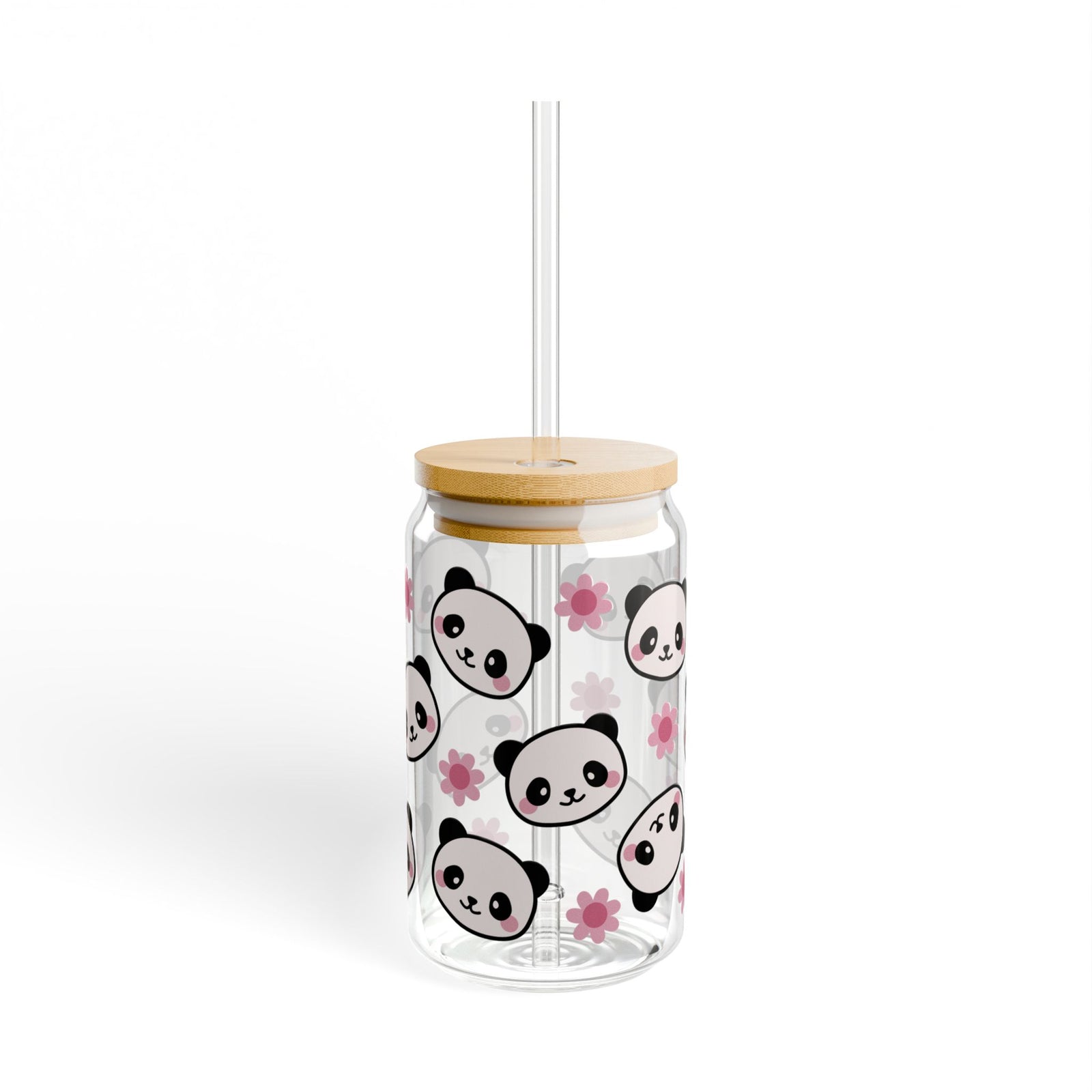 Panda Blossom Tumbler Sipper Glass 16oz — Reusable Drink Jar with Lid & Straw - Sydney So Sweet