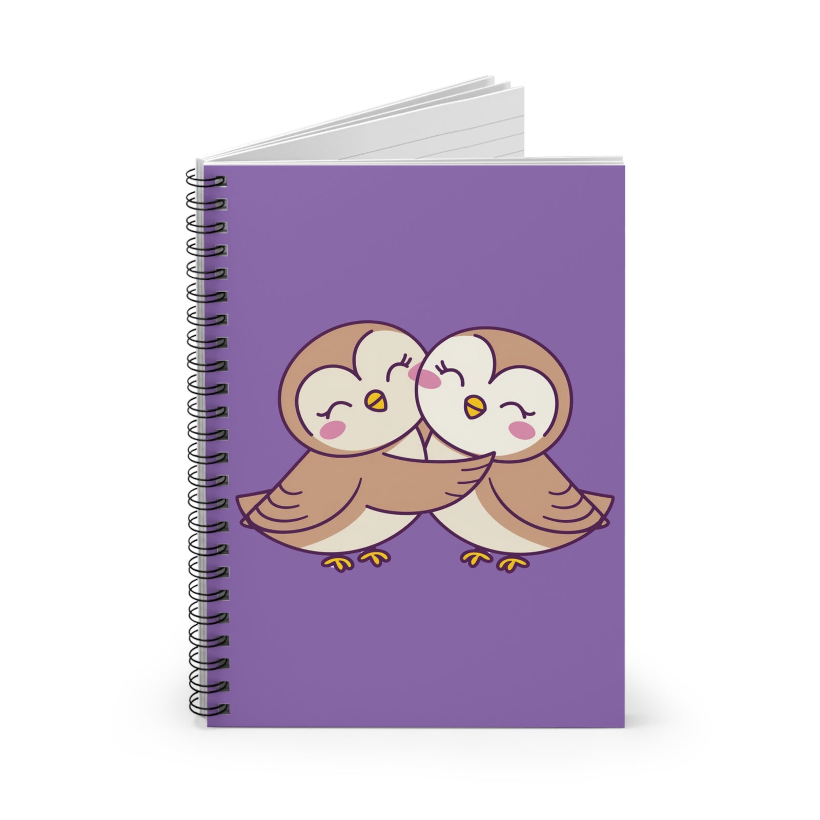 Cute Hugging Owls Spiral Notebook Purple Ruled Journal