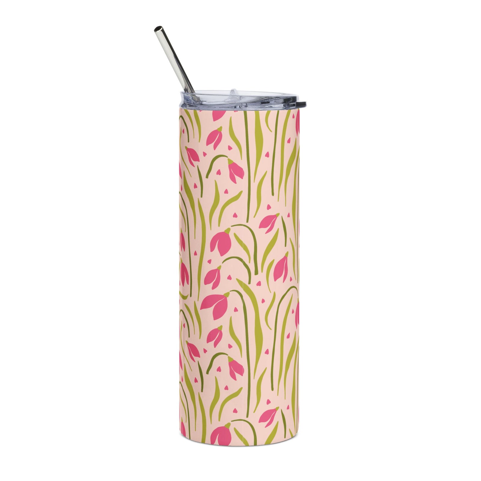 Ditsy Spring Floral Pink Tulip 20oz Floral Stainless Tumbler Insulated Travel Cup - Sydney So Sweet
