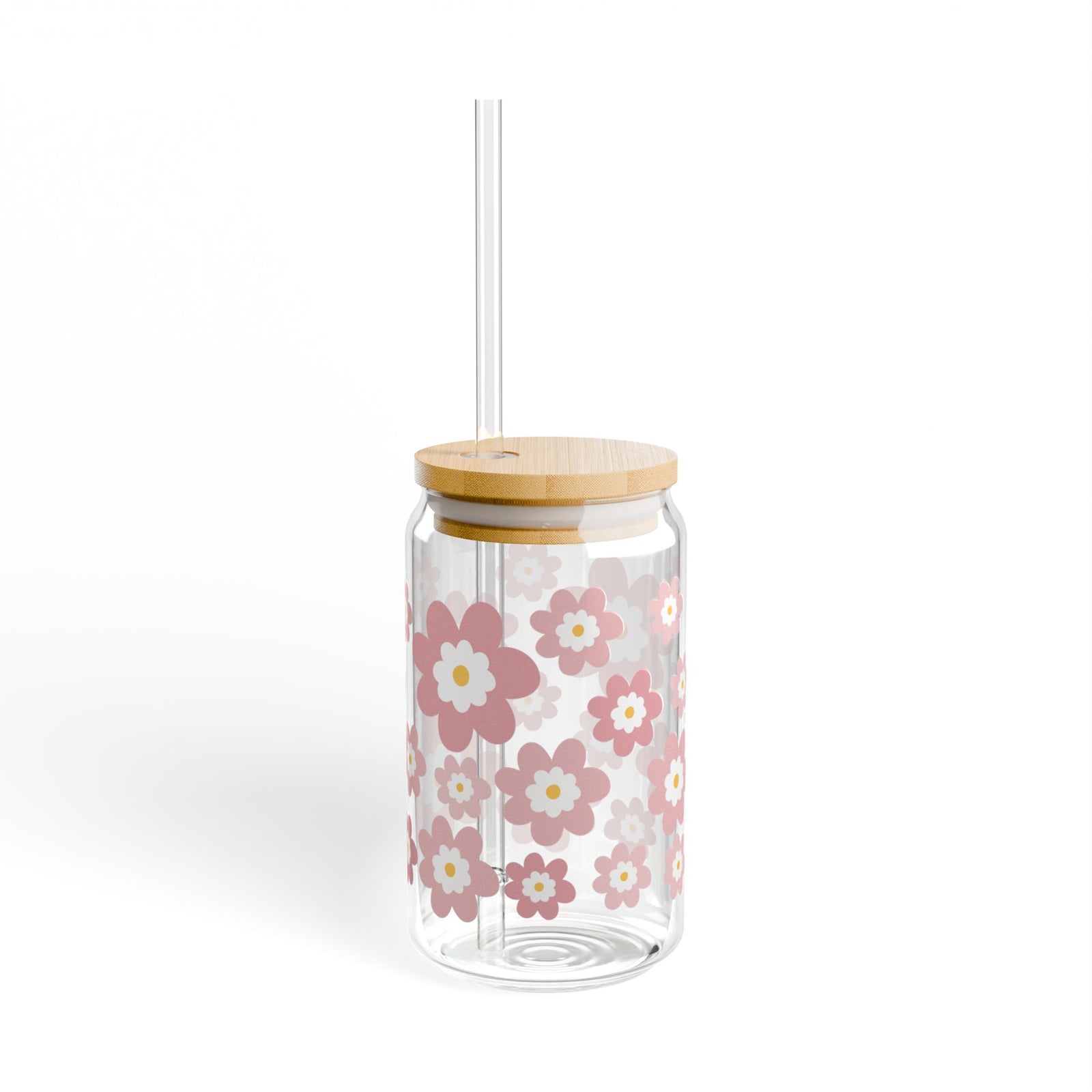 Spring Bouquet Tumbler Sipper Glass 16oz — Reusable Drink Jar with Lid & Straw
