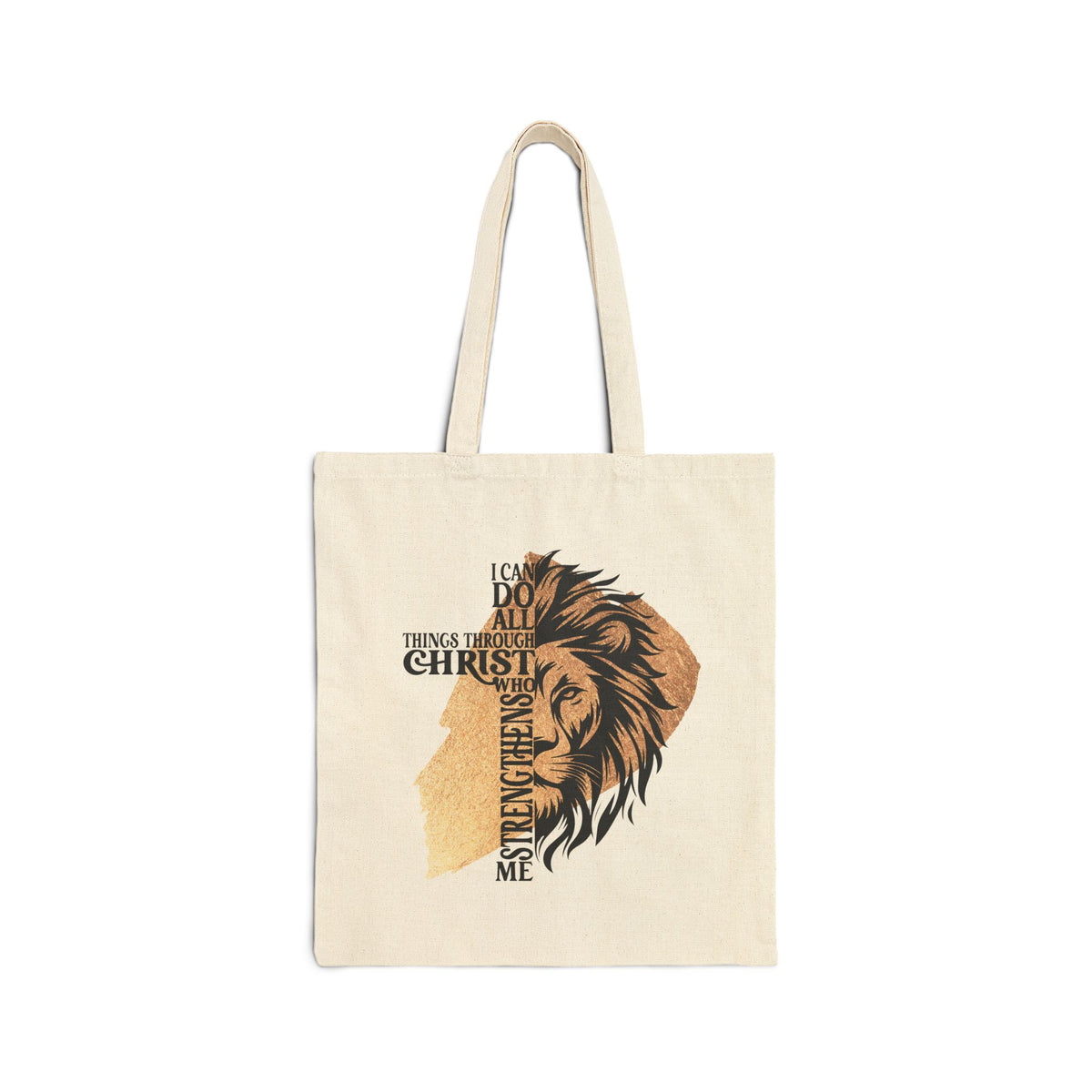 All Things Through Christ Christian Lion Cotton Canvas Tote Bag