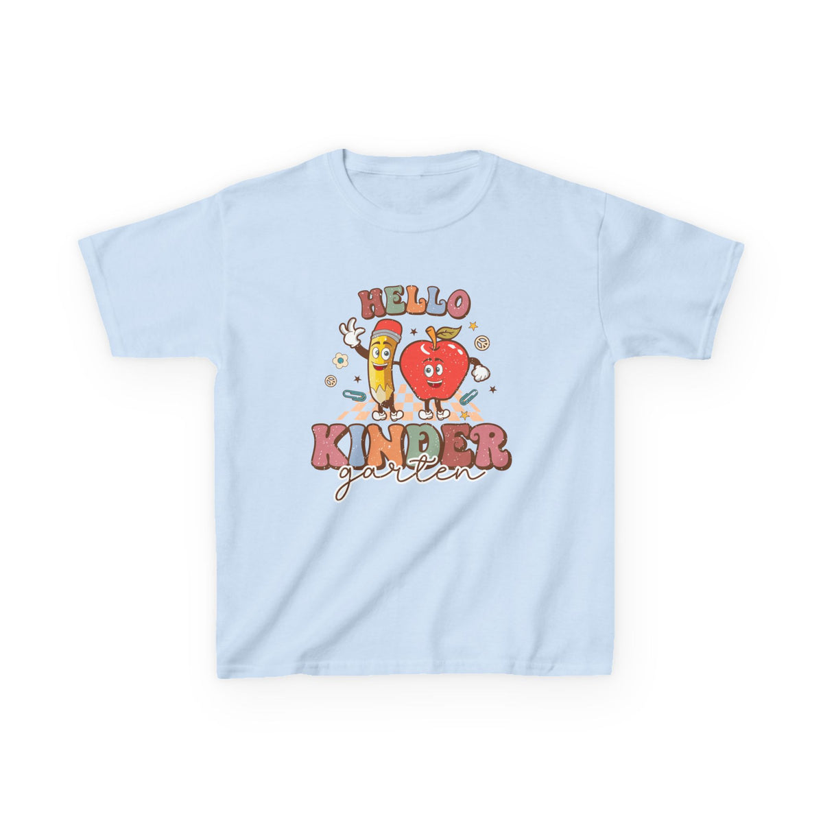 Hello Kindergarten Cute Apple & Pencil Graphic Tee Back-to-School Kids T-Shirt