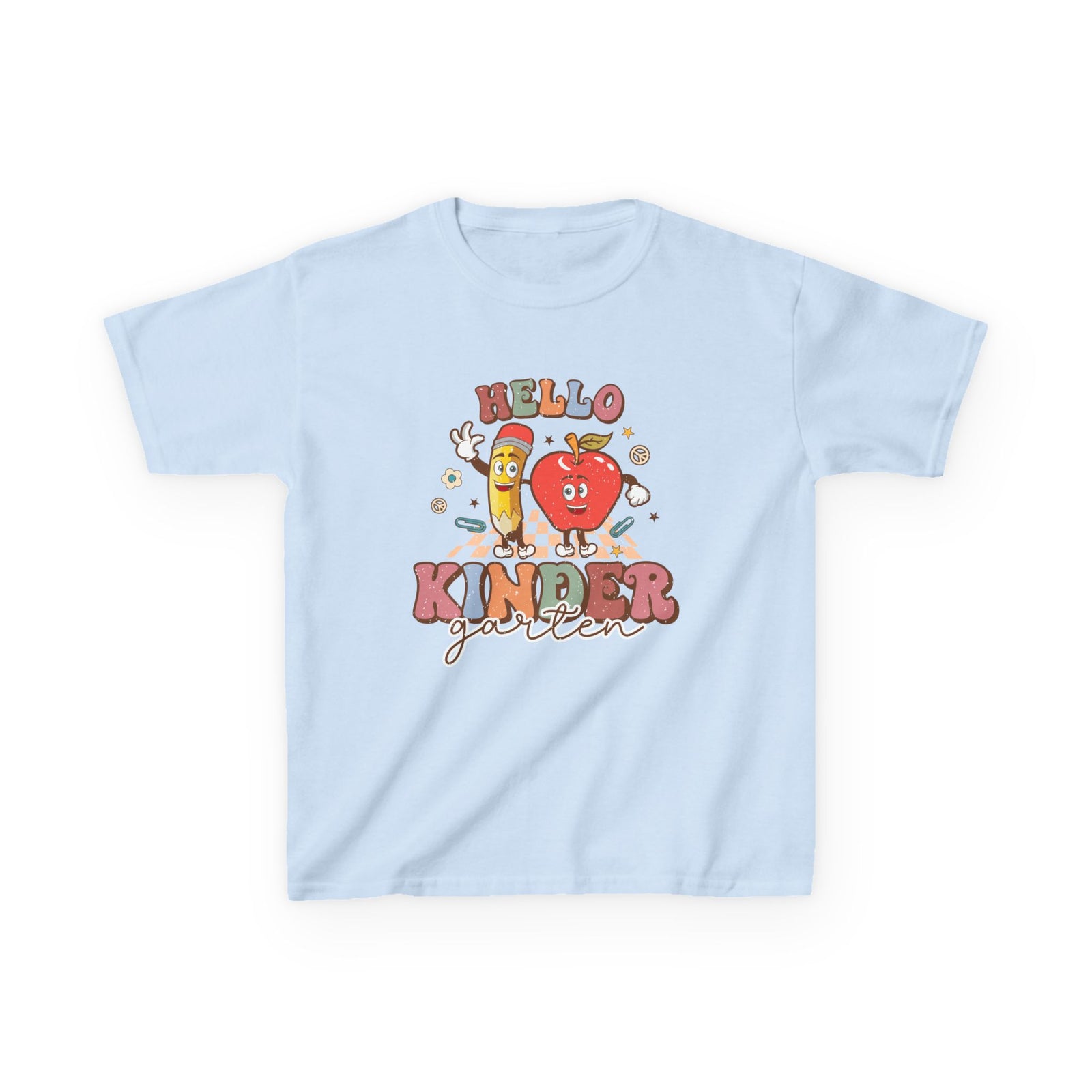Hello Kindergarten Cute Apple & Pencil Graphic Tee Back-to-School Kids T-Shirt