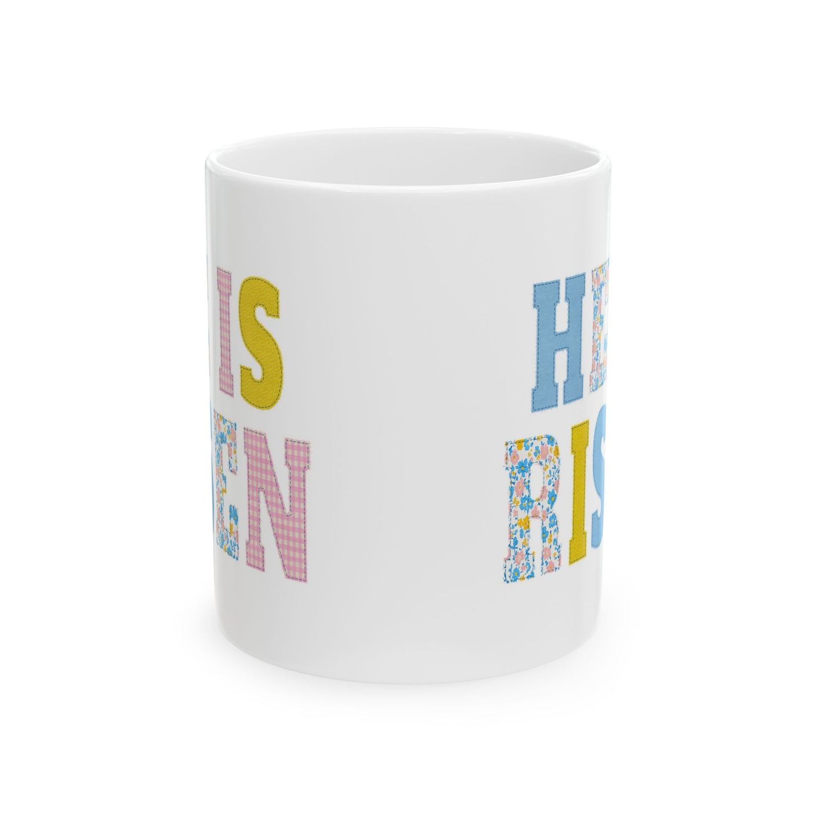 He is Risen Cross Floral Patchwork Ceramic Mug Coffee Cup (11oz & 15oz)