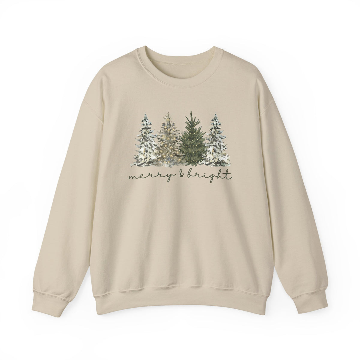 Merry & Bright Winter Trees Heavy Blend Unisex Crewneck Cozy Christmas Sweatshirt - Sydney So Sweet