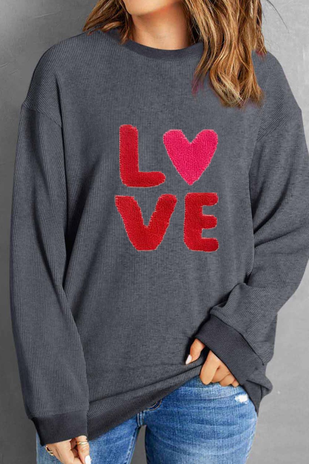 Valentine’s Day LOVE Round Neck Long Sleeve Sweatshirt - Sydney So Sweet