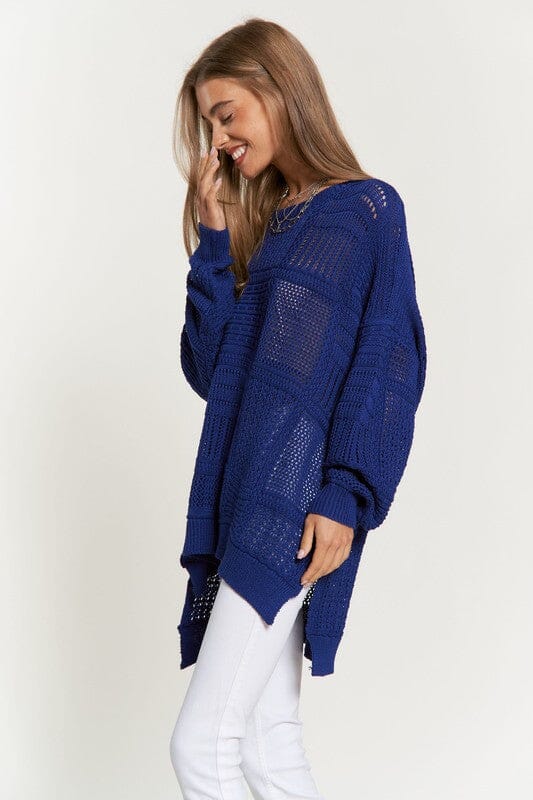Davi & Dani Openwork Side Slit Drop Shoulder Knit Cover Up - Sydney So Sweet