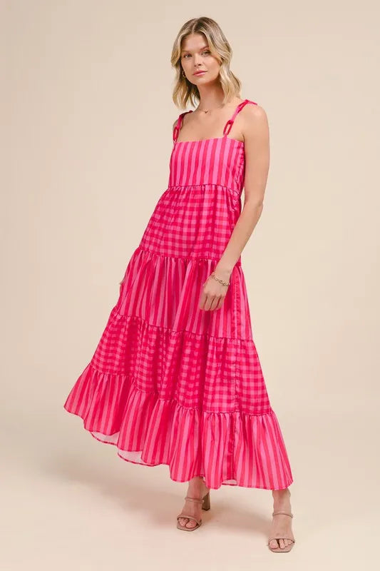 SO ME Stripe Tiered Maxi Dress with Colorful Chain Strap - Sydney So Sweet