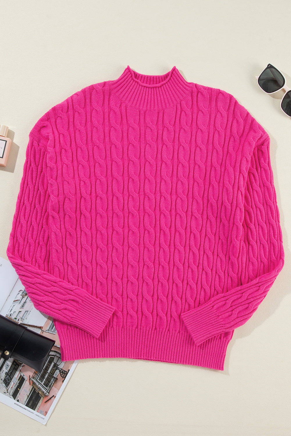 Cable-Knit Mock Neck Long Sleeve Sweater - Sydney So Sweet