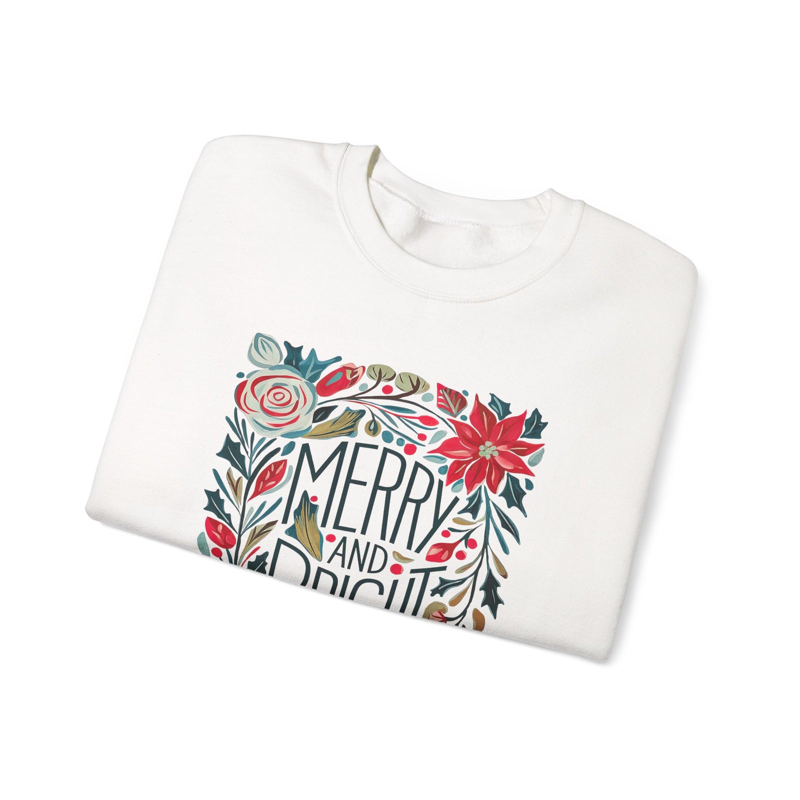 Merry & Bright Christmas Florals Crewneck Unisex Sweatshirt