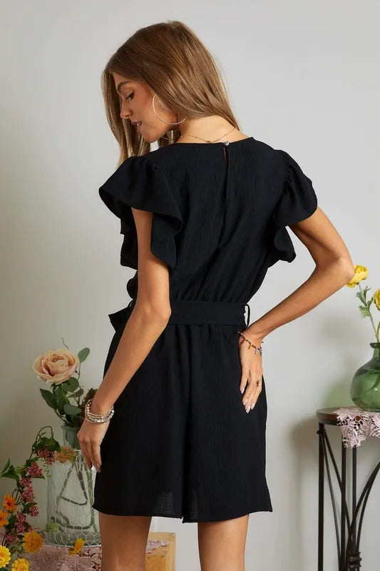 ADORA Ruffle Sleeves Romper with Pockets - Sydney So Sweet
