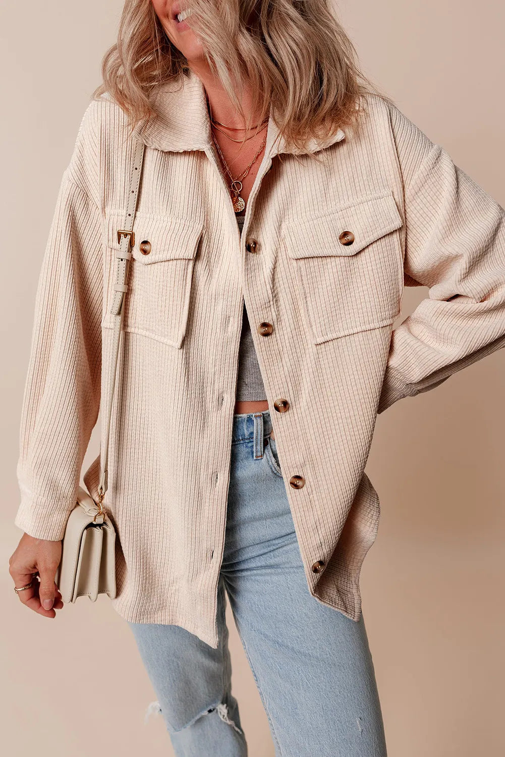 Pocketed Button Up Dropped Shoulder Shacket - Sydney So Sweet