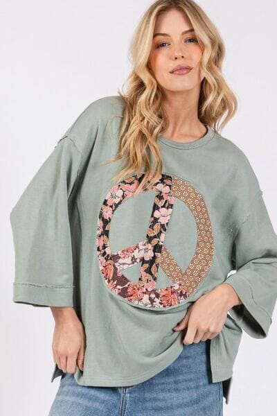 SAGE + FIG Floral Peace Patch Round Neck Top - Sydney So Sweet