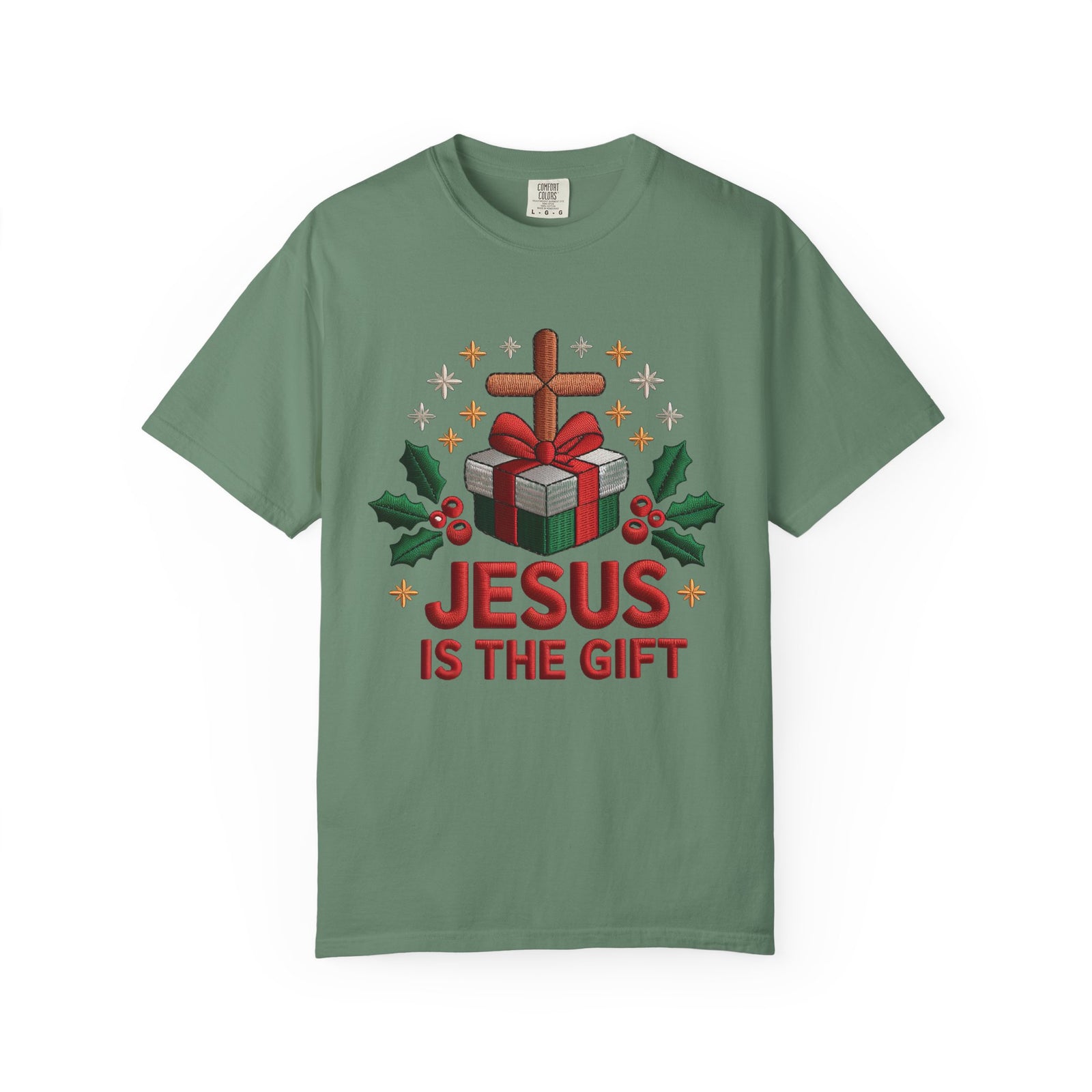 Jesus is the Gift Faux Embroidery Tee Christmas Holiday Graphic T-Shirt