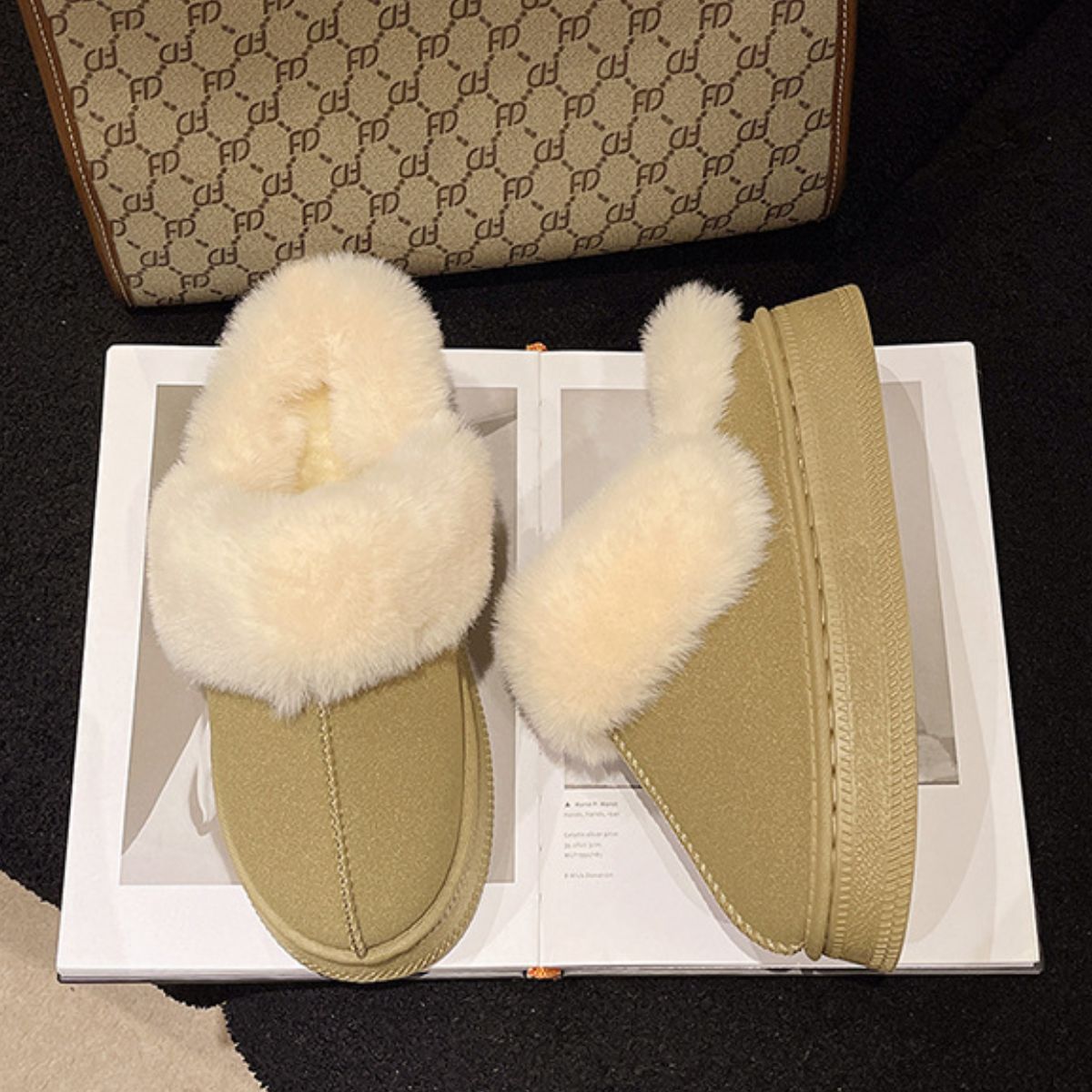 Suede Faux Fur Round Toe Platform Slippers - Sydney So Sweet