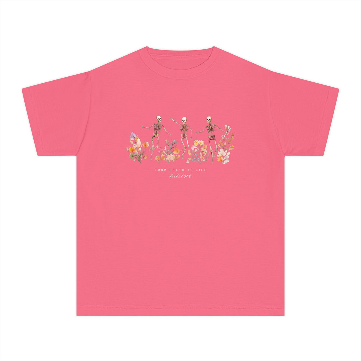 Floral Skeletons From Death to Life T-Shirt Halloween Kids Christian Graphic Tee