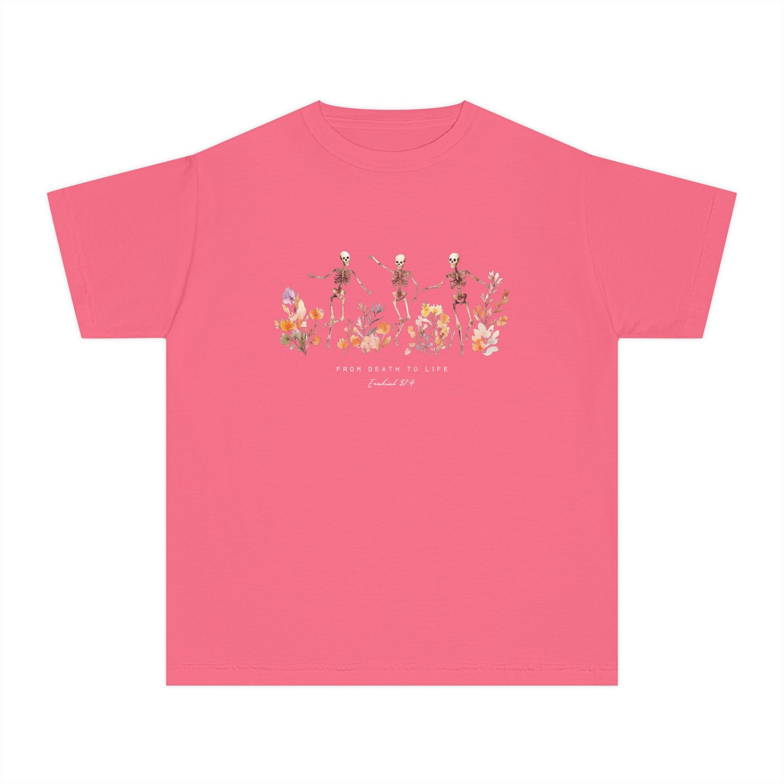 Floral Skeletons From Death to Life T-Shirt Halloween Kids Christian Graphic Tee